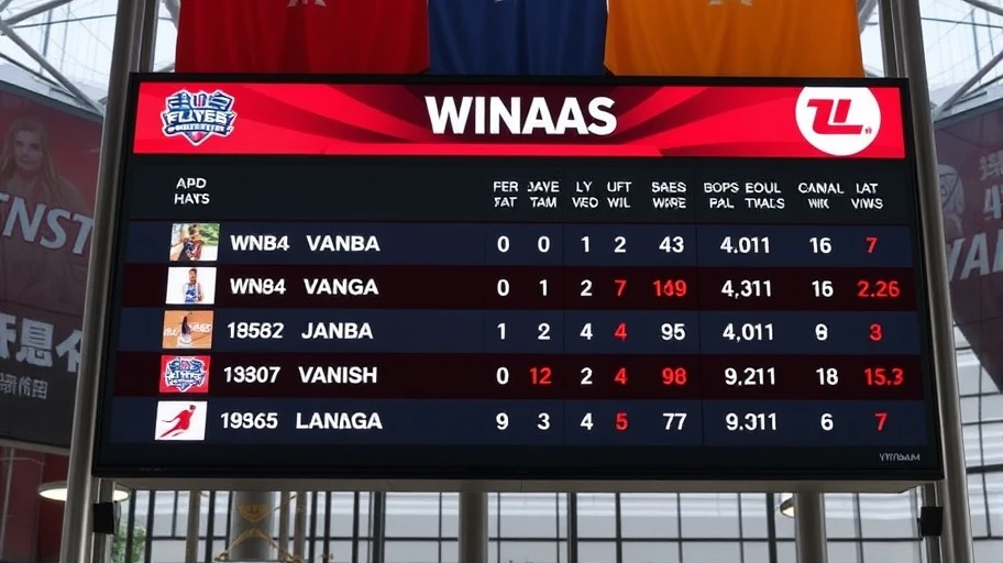 Bảng xếp hạng WNBA trên một ứng dụng thể thao.