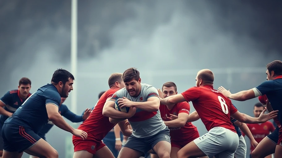 Hình ảnh cầu thủ rugby đang thi đấu tại Anh Quốc.