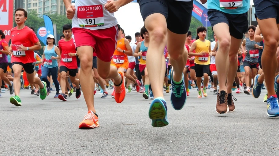Hình ảnh cuộc thi marathon ở TP.HCM, nơi mọi người đeo giày thể thao.