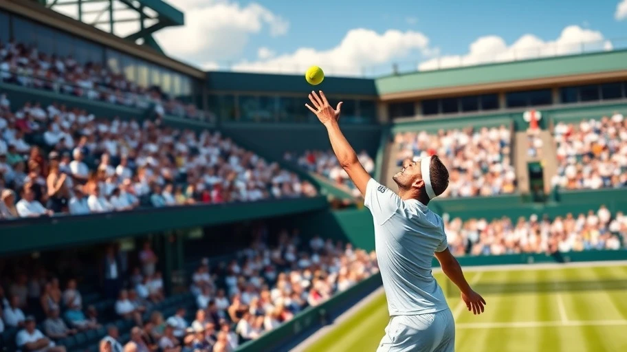 Hình ảnh giải đấu Wimbledon với tay vợt thi đấu.
