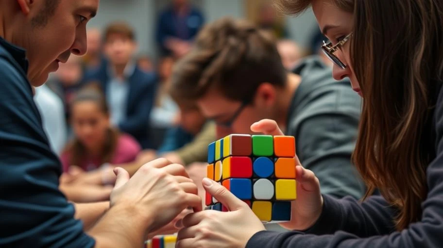 Hình ảnh kỳ thủ Rubik tại giải đấu