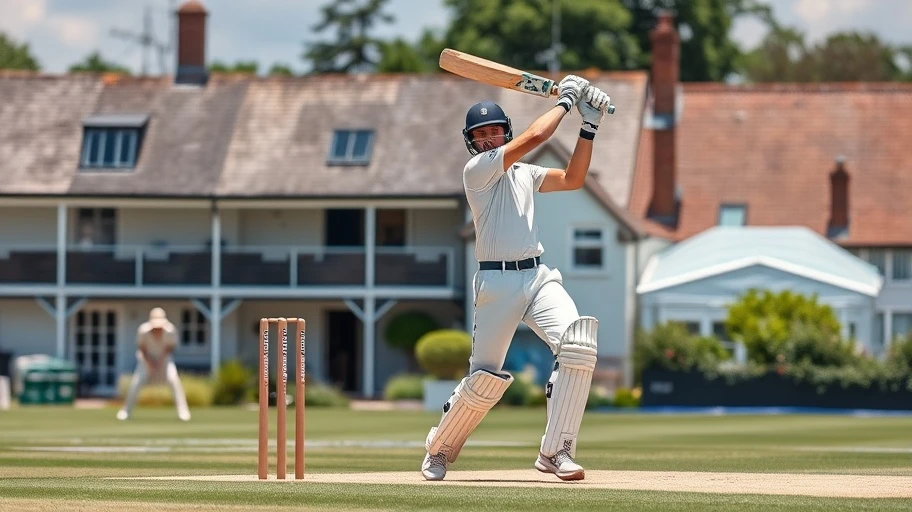 Hình ảnh trận đấu cricket tại Anh Quốc và cầu thủ đang đá bóng.