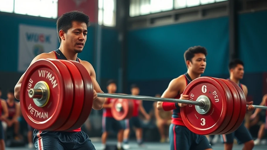 Vận động viên cử tạ Việt Nam thi đấu