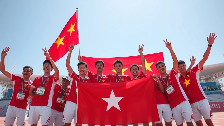 Vận động viên Việt Nam ăn mừng chiến thắng